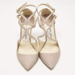 Pre Owned Jimmy Choo Beige Glitter Lancer Pumps Size 37.5