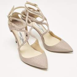 Pre Owned Jimmy Choo Beige Glitter Lancer Pumps Size 37.5