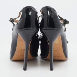 Pre Owned Jimmy Choo Black Cut out Patent Leather Peep Toe Pumps Size 38.5