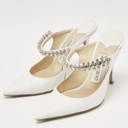 Pre Owned Jimmy Choo White Glitter Leather Bing Mules Size 35