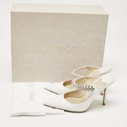 Pre Owned Jimmy Choo White Glitter Leather Bing Mules Size 35