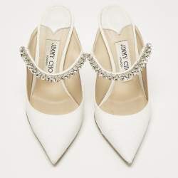 Pre Owned Jimmy Choo White Glitter Leather Bing Mules Size 35