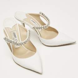 Pre Owned Jimmy Choo White Glitter Leather Bing Mules Size 35