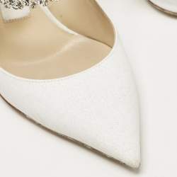 Pre Owned Jimmy Choo White Glitter Leather Bing Mules Size 35