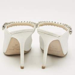 Pre Owned Jimmy Choo White Glitter Leather Bing Mules Size 35