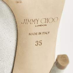 Pre Owned Jimmy Choo White Glitter Leather Bing Mules Size 35