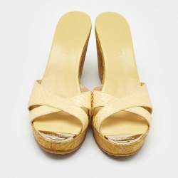 Jimmy Choo Yellow Python Leather Prima Platform Wedge Sandals Size 41