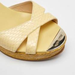Jimmy Choo Yellow Python Leather Prima Platform Wedge Sandals Size 41