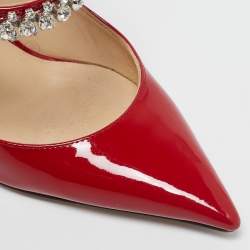 Pre Owned Jimmy Choo Red Patent Leather Bing Mules Size 34