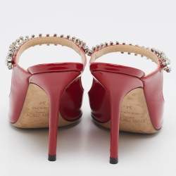 Pre Owned Jimmy Choo Red Patent Leather Bing Mules Size 34