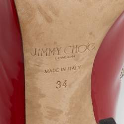 Pre Owned Jimmy Choo Red Patent Leather Bing Mules Size 34