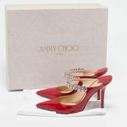 Pre Owned Jimmy Choo Red Patent Leather Bing Mules Size 34
