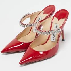 Pre Owned Jimmy Choo Red Patent Leather Bing Mules Size 34