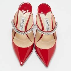 Pre Owned Jimmy Choo Red Patent Leather Bing Mules Size 34
