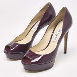 Pre Owned Jimmy Choo Purple Patent Leather Crown Pumps Size 40.5