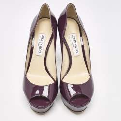 Pre Owned Jimmy Choo Purple Patent Leather Crown Pumps Size 40.5