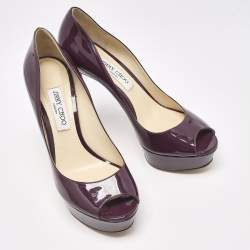 Pre Owned Jimmy Choo Purple Patent Leather Crown Pumps Size 40.5