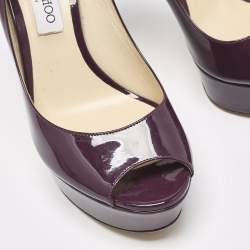 Pre Owned Jimmy Choo Purple Patent Leather Crown Pumps Size 40.5