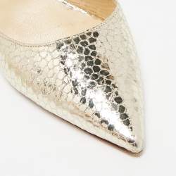 Jimmy Choo Gold Texture Leather Pointed Toe Slingback Pumps Size 36.5