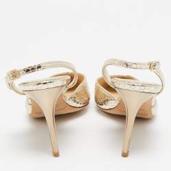 Jimmy Choo Gold Texture Leather Pointed Toe Slingback Pumps Size 36.5