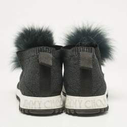 Jimmy Choo Green Fur and Lurex Fabric Norway Pom Pom Sneakers Size 40