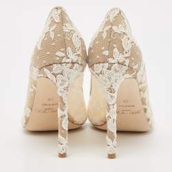 مملوكة مسبقًا Jimmy Choo Ivory Floral Lace Romy Pumps Size 38