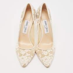 مملوكة مسبقًا Jimmy Choo Ivory Floral Lace Romy Pumps Size 38