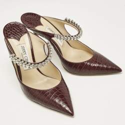 Jimmy Choo Burgundy Croc Embossed Leather Bing 100 Mules Size 39