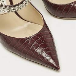 Jimmy Choo Burgundy Croc Embossed Leather Bing 100 Mules Size 39