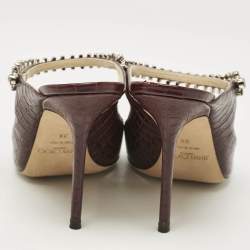 Jimmy Choo Burgundy Croc Embossed Leather Bing 100 Mules Size 39