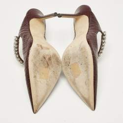 Jimmy Choo Burgundy Croc Embossed Leather Bing 100 Mules Size 39