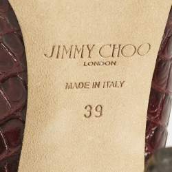 Jimmy Choo Burgundy Croc Embossed Leather Bing 100 Mules Size 39
