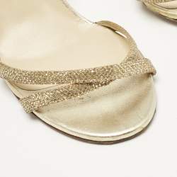 Jimmy Choo Gold Leather and Glitter India Slingback Sandals Size 37.5