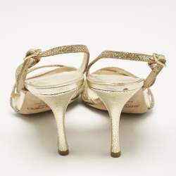 Jimmy Choo Gold Leather and Glitter India Slingback Sandals Size 37.5