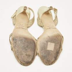 Jimmy Choo Gold Leather and Glitter India Slingback Sandals Size 37.5