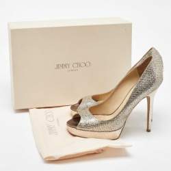 Jimmy Choo Metallic Glitter Dahlia Peep Toe Platform Pumps Size 40