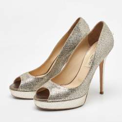 Jimmy Choo Metallic Glitter Dahlia Peep Toe Platform Pumps Size 40