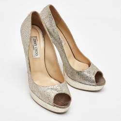 Jimmy Choo Metallic Glitter Dahlia Peep Toe Platform Pumps Size 40