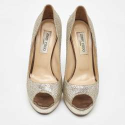 Jimmy Choo Metallic Glitter Dahlia Peep Toe Platform Pumps Size 40