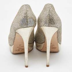 Jimmy Choo Metallic Glitter Dahlia Peep Toe Platform Pumps Size 40