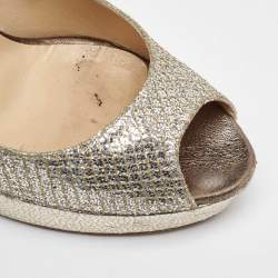 Jimmy Choo Metallic Glitter Dahlia Peep Toe Platform Pumps Size 40