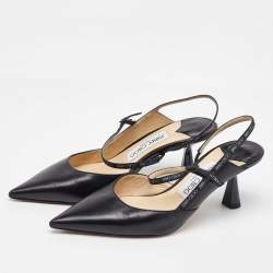 Jimmy Choo Black Leather Pointed Toe Ray Slingback Pumps Size 36.5