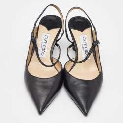 Jimmy Choo Black Leather Pointed Toe Ray Slingback Pumps Size 36.5