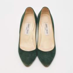 Pre Owned Jimmy Choo Dark Green Velvet Romy Pumps Size 39