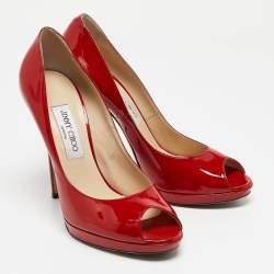 Jimmy Choo Red Patent Leather Quiet Peep Toe Pumps Size 39.5