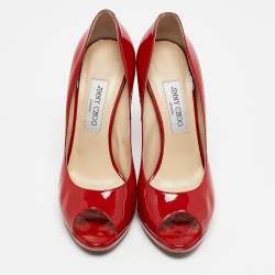 Jimmy Choo Red Patent Leather Quiet Peep Toe Pumps Size 39.5
