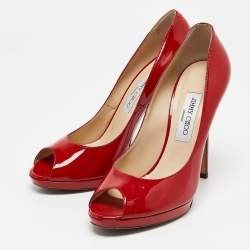 Jimmy Choo Red Patent Leather Quiet Peep Toe Pumps Size 39.5