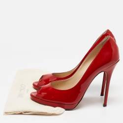 Jimmy Choo Red Patent Leather Quiet Peep Toe Pumps Size 39.5