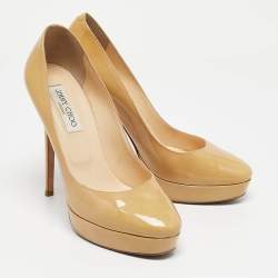 Jimmy Choo Beige Patent Leather Cosmic Platform Pumps Size 40