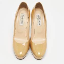 Jimmy Choo Beige Patent Leather Cosmic Platform Pumps Size 40